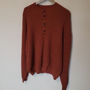 Orvis Rust Orange Wool Knit Henley Sweater